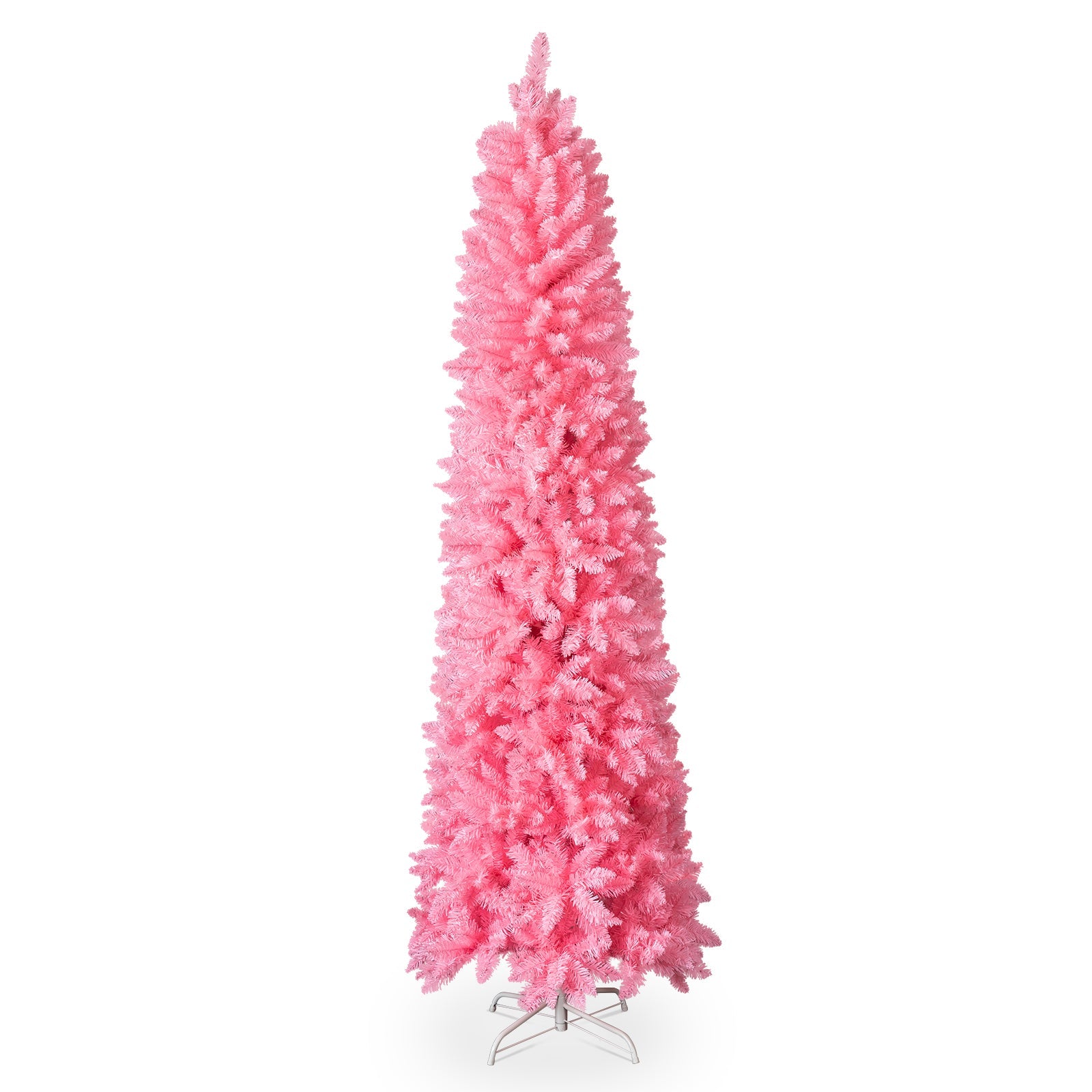 7.5 FT Hinged Christmas Tree, Artificial Pencil Christmas Tree, Unlit Artificial Christmas Pine Tree With 1075 Branch Tips And Sturdy Stand, Pink - Glitch 69