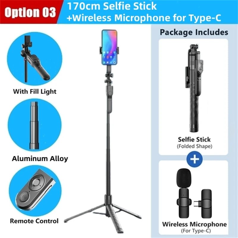 FANGTUOSI 1750mm Wireless Selfie Stick Tripod Stand Foldable Monopod With Led Light For Smartphones Balance Steady Shooting Live - Glitch 69