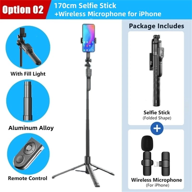 FANGTUOSI 1750mm Wireless Selfie Stick Tripod Stand Foldable Monopod With Led Light For Smartphones Balance Steady Shooting Live - Glitch 69