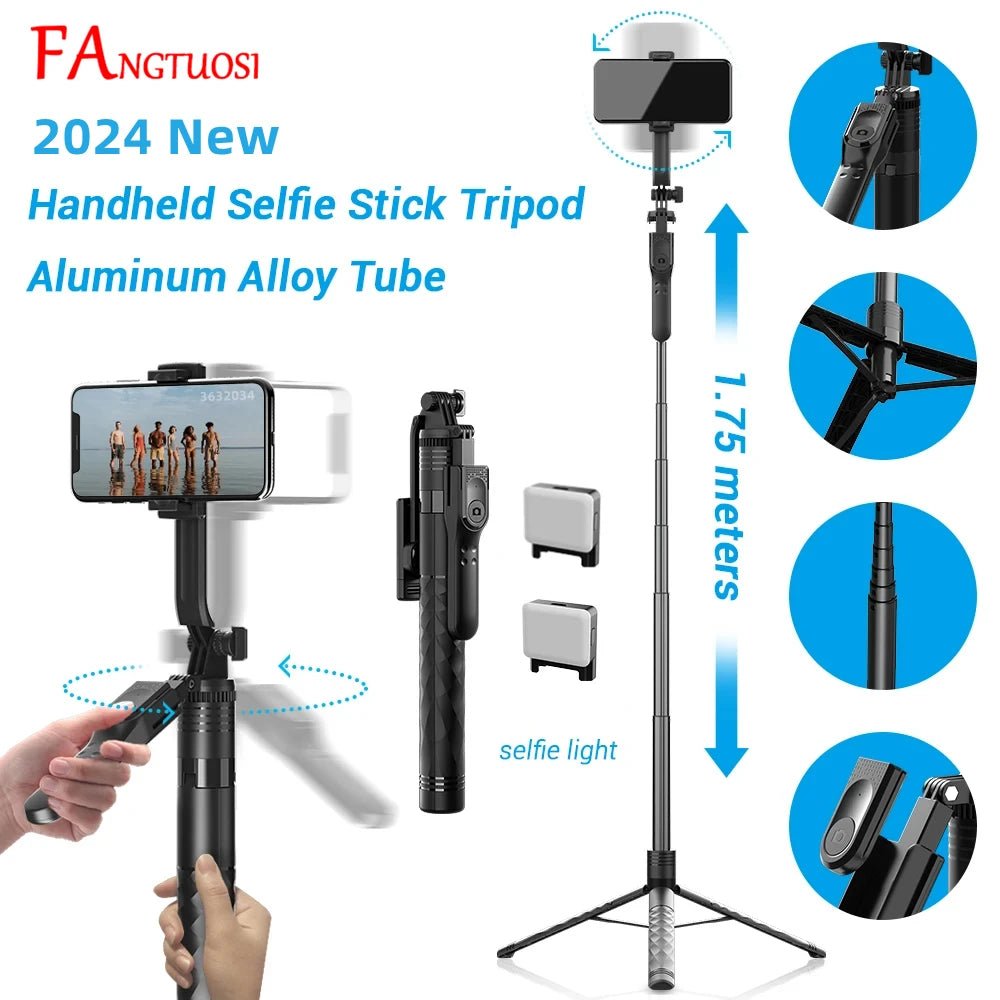 FANGTUOSI 1750mm Wireless Selfie Stick Tripod Stand Foldable Monopod With Led Light For Smartphones Balance Steady Shooting Live - Glitch 69