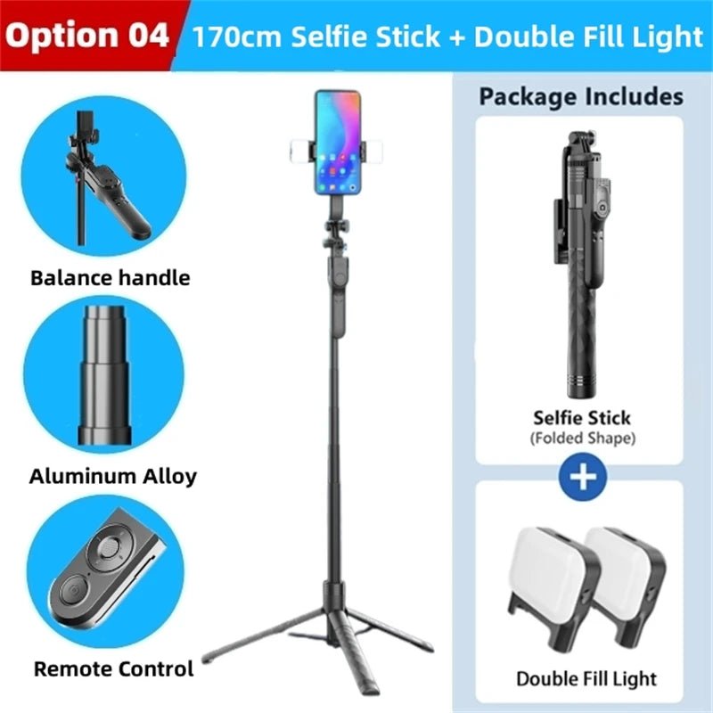 FANGTUOSI 1750mm Wireless Selfie Stick Tripod Stand Foldable Monopod With Led Light For Smartphones Balance Steady Shooting Live - Glitch 69