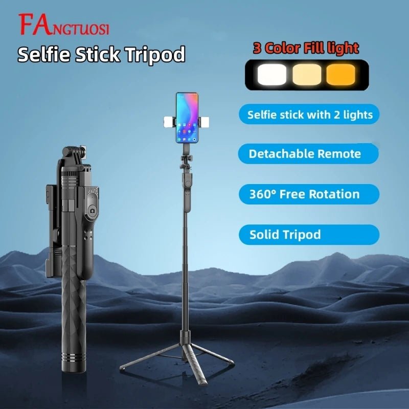 FANGTUOSI 1750mm Wireless Selfie Stick Tripod Stand Foldable Monopod With Led Light For Smartphones Balance Steady Shooting Live - Glitch 69