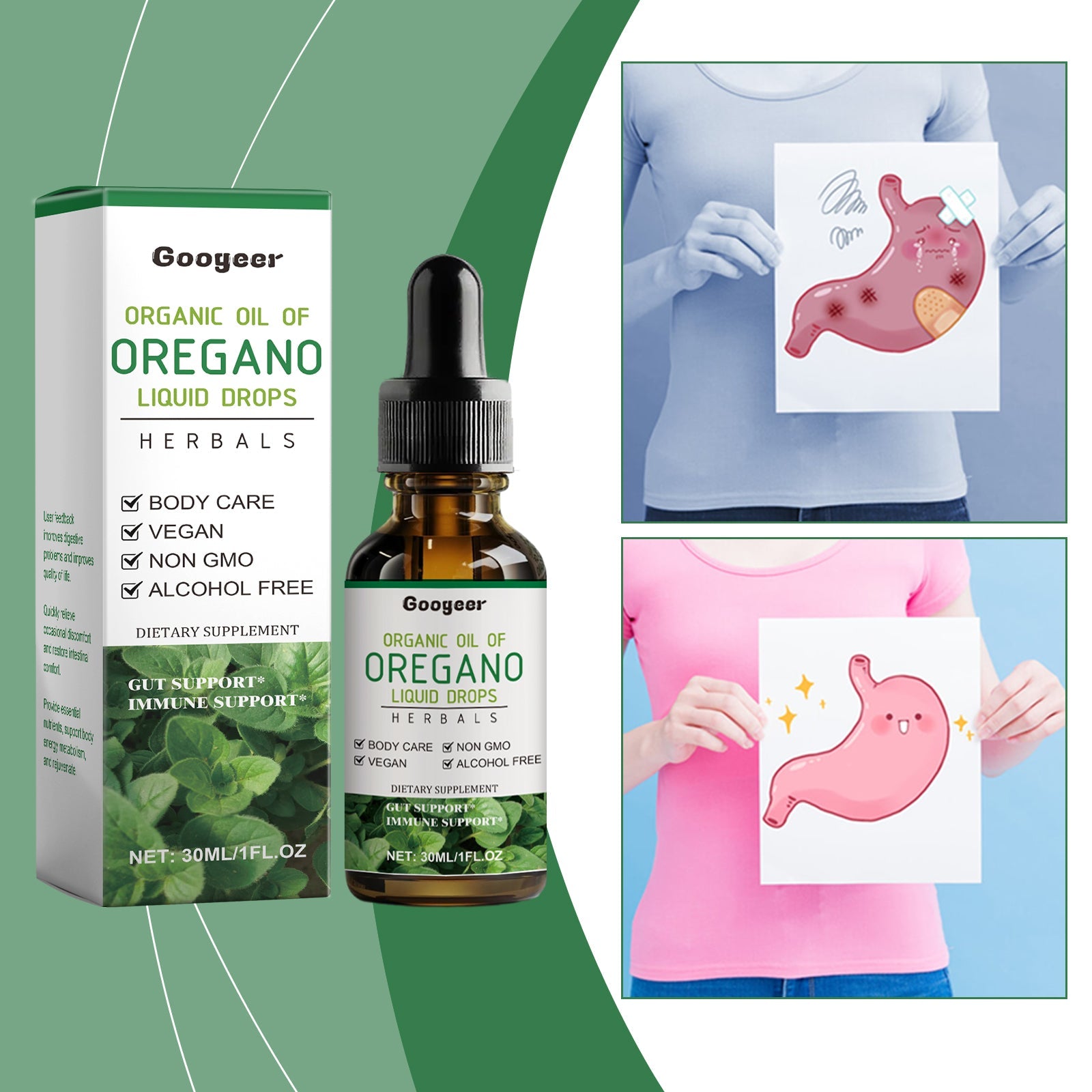 Googeer Digestive And Intestinal Health Drops, Organic Oregano Oil Drops Treatment - Glitch 69