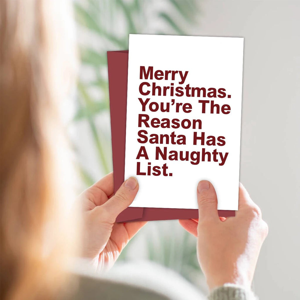 Humorous Christmas Greeting Card with Envelope,"You're The Reason Santa Has A Naughty List,Funny Christmas Card for Kids Friends - Glitch 69