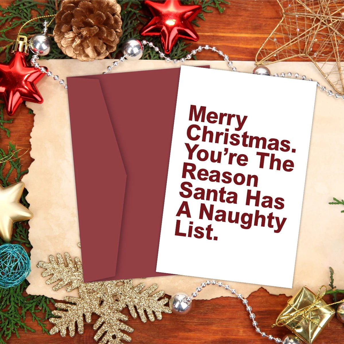 Humorous Christmas Greeting Card with Envelope,"You're The Reason Santa Has A Naughty List,Funny Christmas Card for Kids Friends - Glitch 69