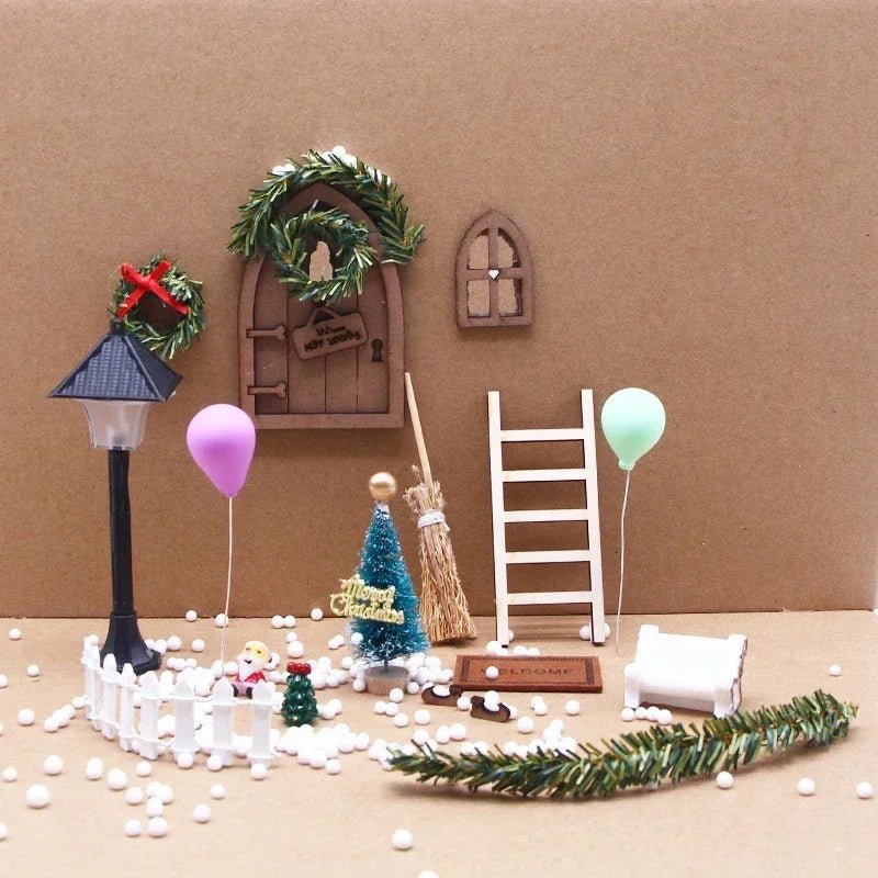 Mini house Elf Door Christmas Decoration Set Miniature scene Mini wooden door Elf door accessories Christmas DIY decoration - Glitch 69