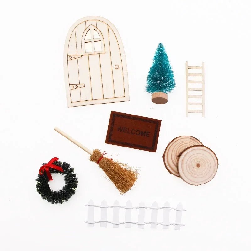 Mini house Elf Door Christmas Decoration Set Miniature scene Mini wooden door Elf door accessories Christmas DIY decoration - Glitch 69