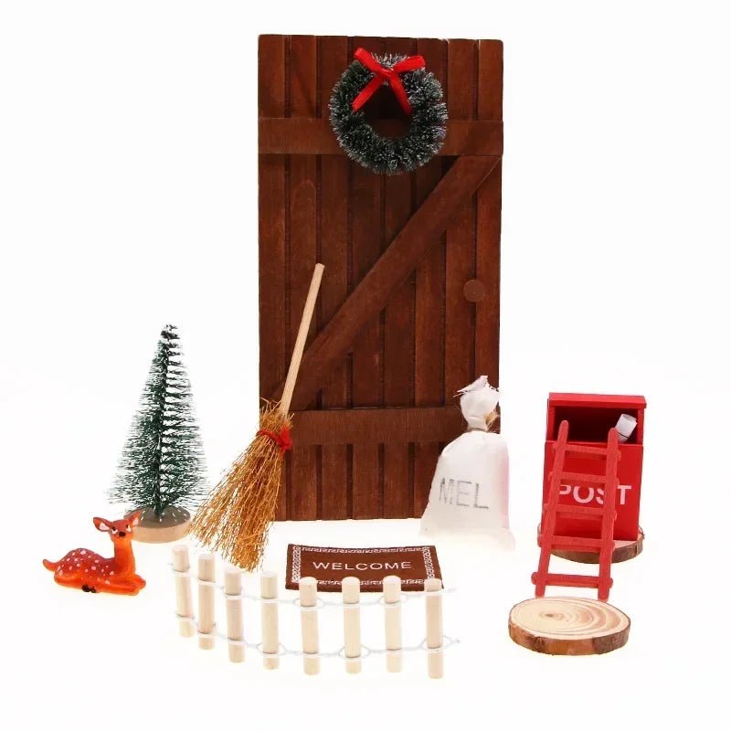 Mini house Elf Door Christmas Decoration Set Miniature scene Mini wooden door Elf door accessories Christmas DIY decoration - Glitch 69