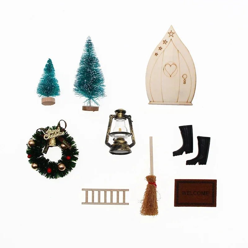 Mini house Elf Door Christmas Decoration Set Miniature scene Mini wooden door Elf door accessories Christmas DIY decoration - Glitch 69