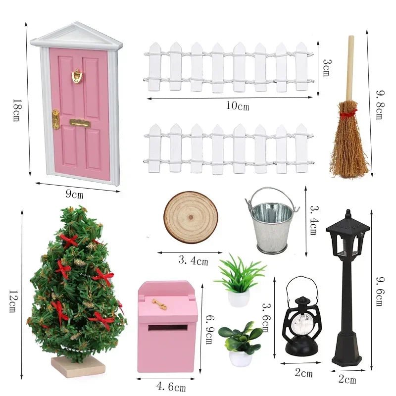 Mini house Elf Door Christmas Decoration Set Miniature scene Mini wooden door Elf door accessories Christmas DIY decoration - Glitch 69