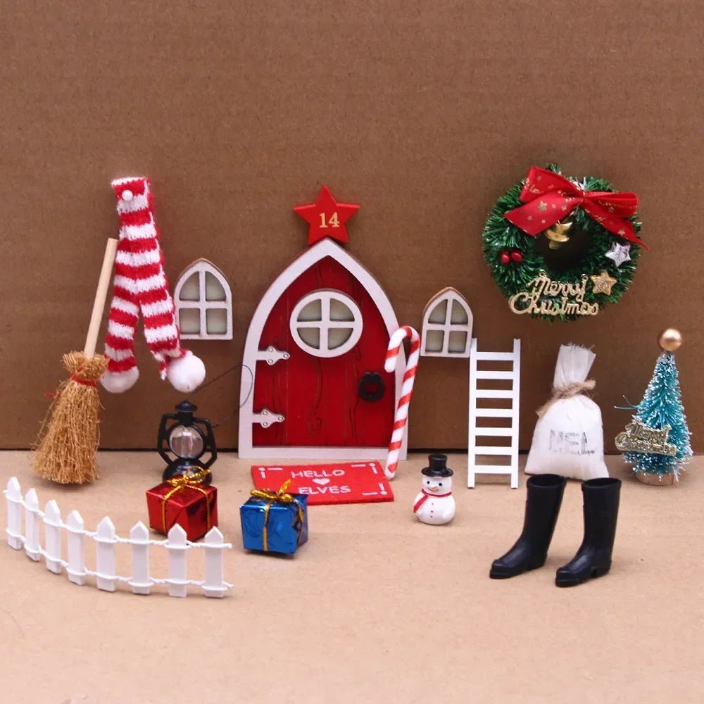 Mini house Elf Door Christmas Decoration Set Miniature scene Mini wooden door Elf door accessories Christmas DIY decoration - Glitch 69