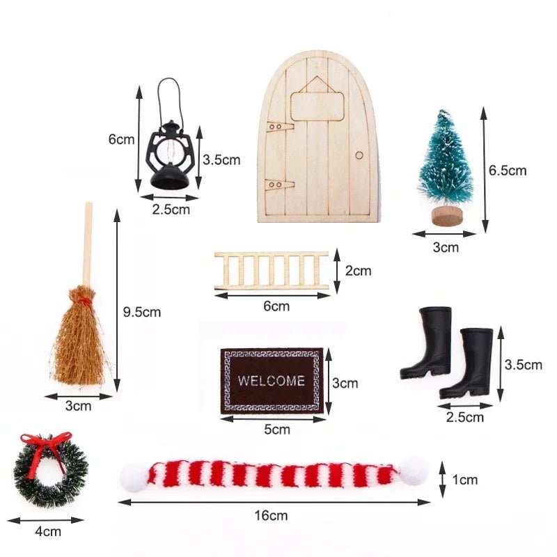 Mini house Elf Door Christmas Decoration Set Miniature scene Mini wooden door Elf door accessories Christmas DIY decoration - Glitch 69