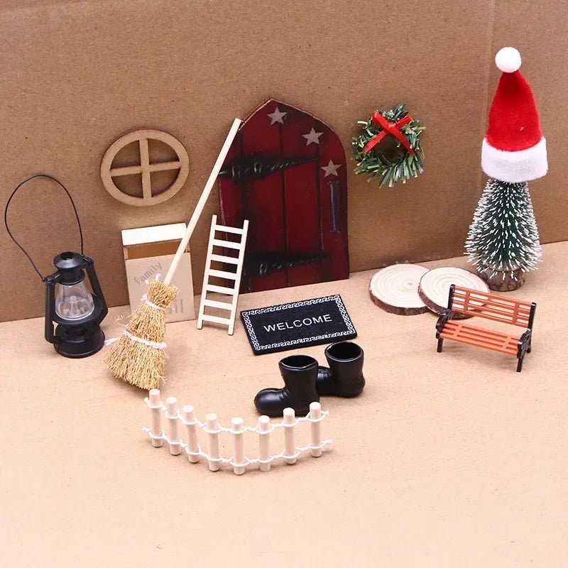Mini house Elf Door Christmas Decoration Set Miniature scene Mini wooden door Elf door accessories Christmas DIY decoration - Glitch 69