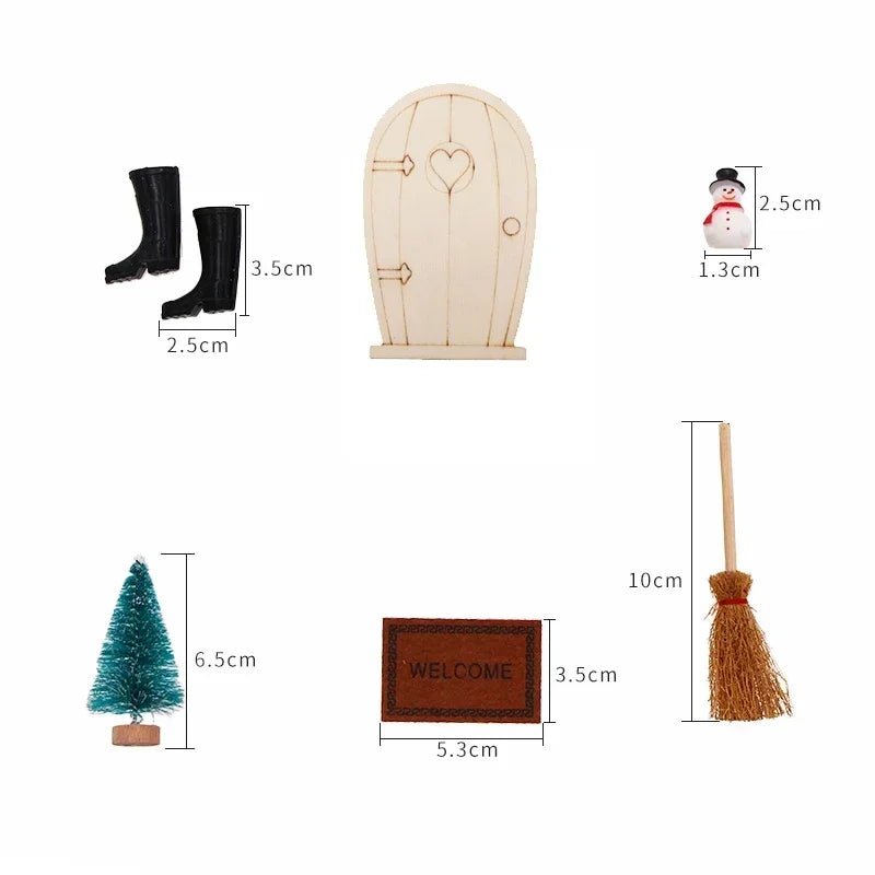 Mini house Elf Door Christmas Decoration Set Miniature scene Mini wooden door Elf door accessories Christmas DIY decoration - Glitch 69