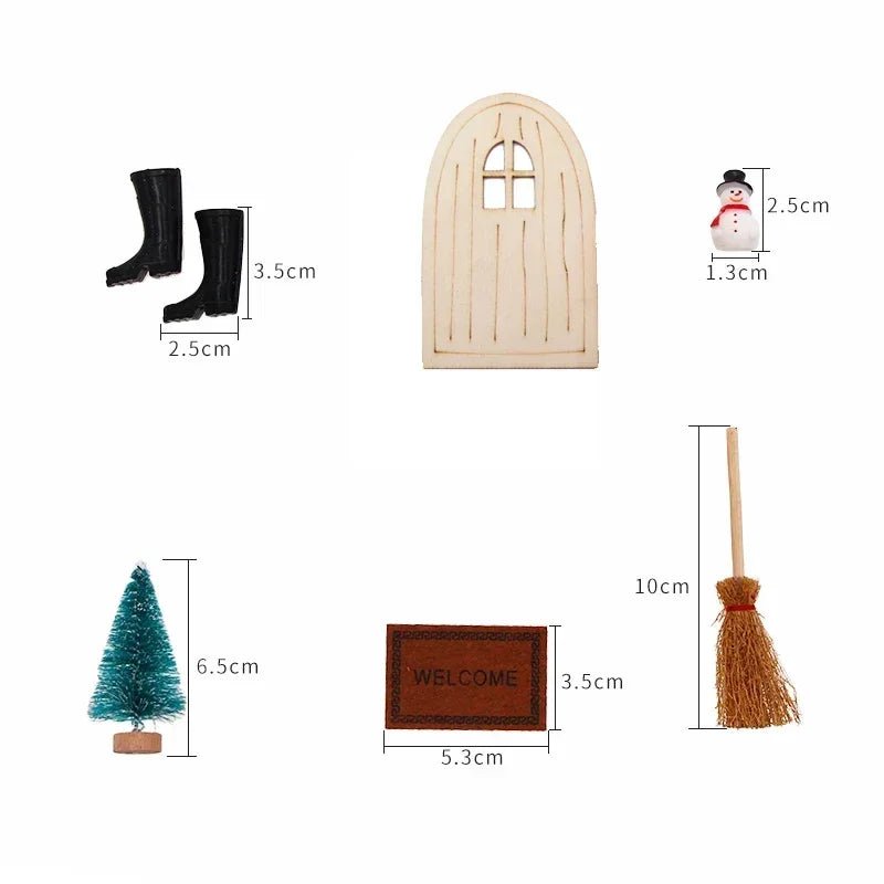 Mini house Elf Door Christmas Decoration Set Miniature scene Mini wooden door Elf door accessories Christmas DIY decoration - Glitch 69