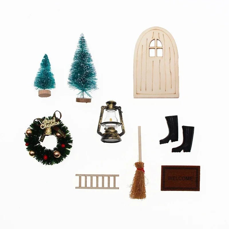 Mini house Elf Door Christmas Decoration Set Miniature scene Mini wooden door Elf door accessories Christmas DIY decoration - Glitch 69