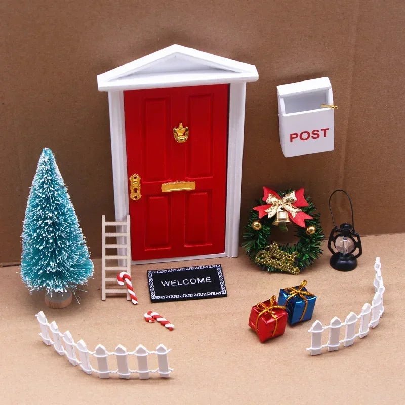Mini house Elf Door Christmas Decoration Set Miniature scene Mini wooden door Elf door accessories Christmas DIY decoration - Glitch 69