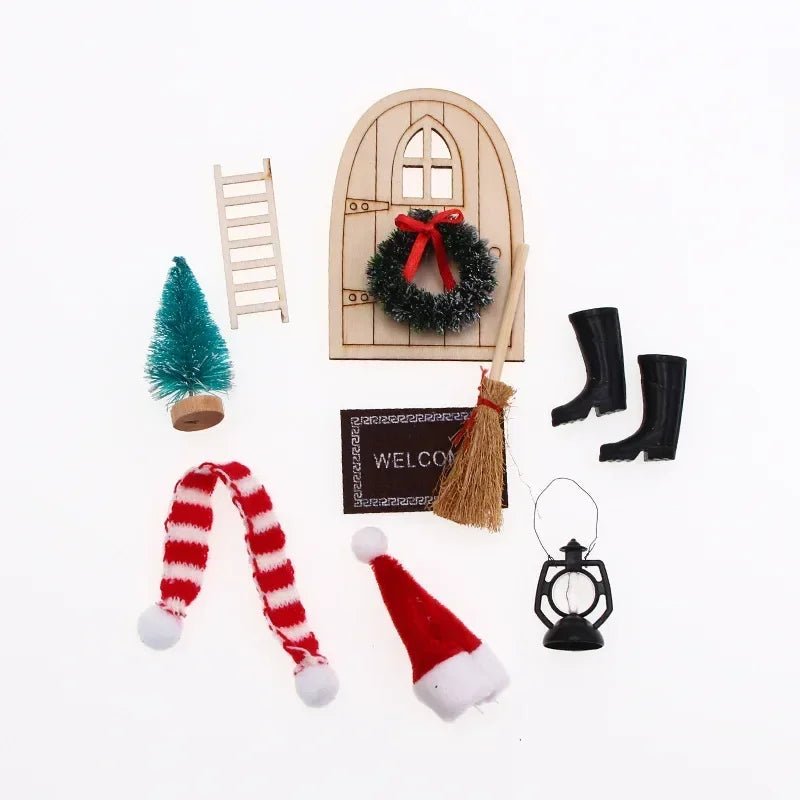 Mini house Elf Door Christmas Decoration Set Miniature scene Mini wooden door Elf door accessories Christmas DIY decoration - Glitch 69