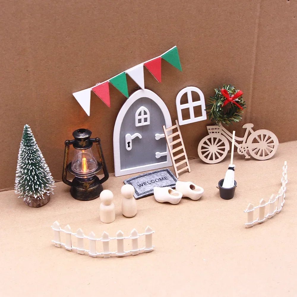 Mini house Elf Door Christmas Decoration Set Miniature scene Mini wooden door Elf door accessories Christmas DIY decoration - Glitch 69