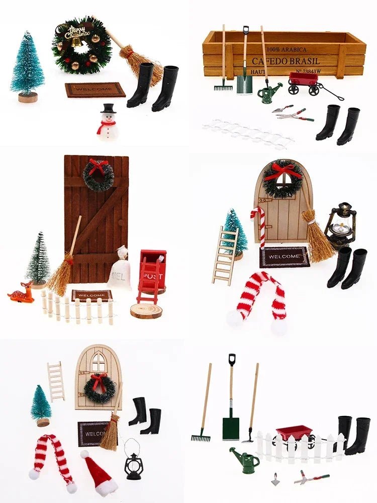 Mini house Elf Door Christmas Decoration Set Miniature scene Mini wooden door Elf door accessories Christmas DIY decoration - Glitch 69