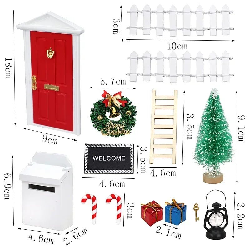 Mini house Elf Door Christmas Decoration Set Miniature scene Mini wooden door Elf door accessories Christmas DIY decoration - Glitch 69