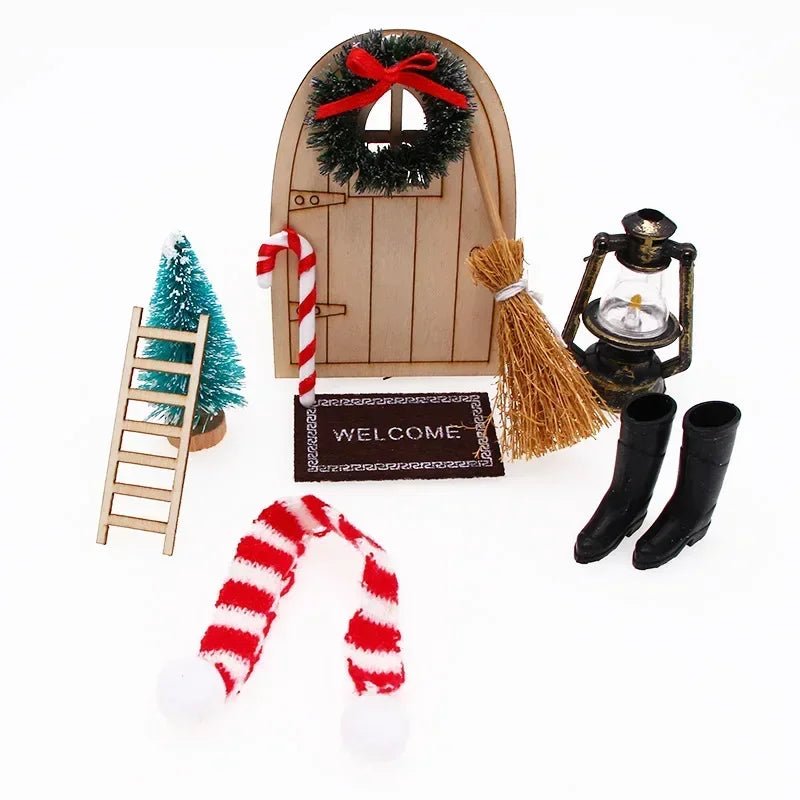 Mini house Elf Door Christmas Decoration Set Miniature scene Mini wooden door Elf door accessories Christmas DIY decoration - Glitch 69