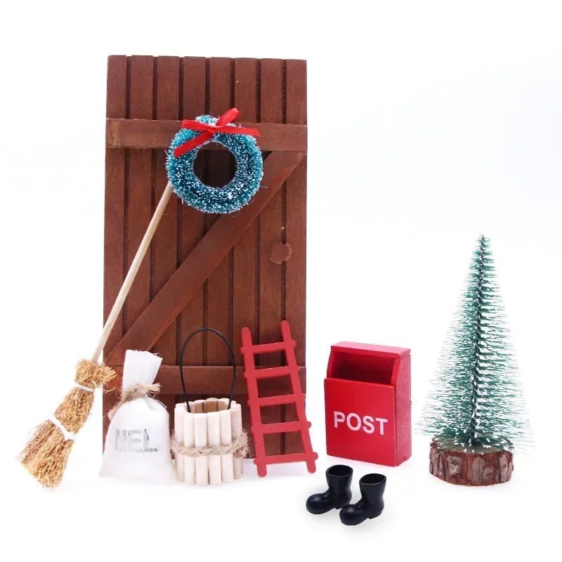 Mini house Elf Door Christmas Decoration Set Miniature scene Mini wooden door Elf door accessories Christmas DIY decoration - Glitch 69
