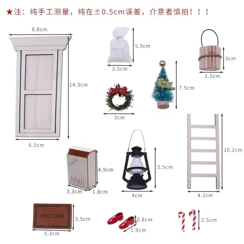 Mini house Elf Door Christmas Decoration Set Miniature scene Mini wooden door Elf door accessories Christmas DIY decoration - Glitch 69