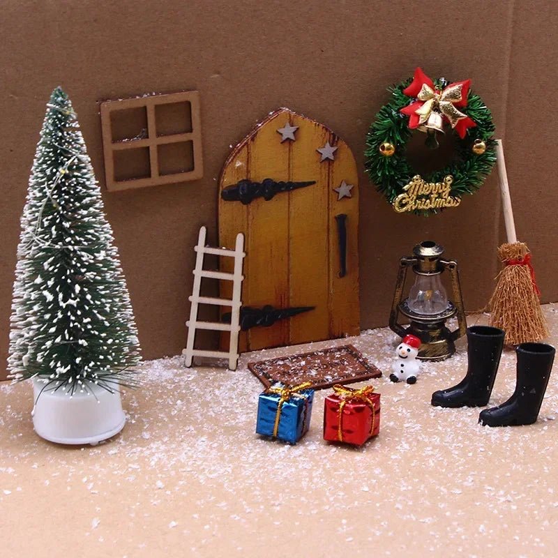 Mini house Elf Door Christmas Decoration Set Miniature scene Mini wooden door Elf door accessories Christmas DIY decoration - Glitch 69