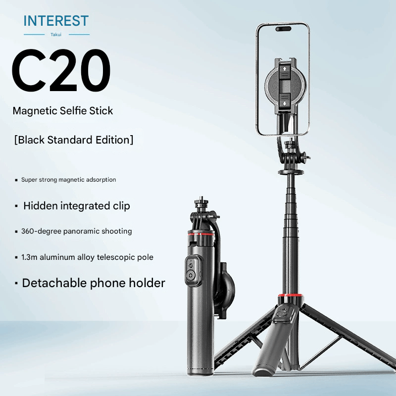 Mobile magnetic selfie stick C20 aluminum alloy tripod for live streaming shooting, portable travel photography tool - Glitch 69