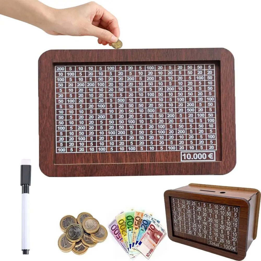 Money Box Piggy Bank Wood Money Bank Reusable Money Box With Saving Goal And Numbers To Check For Helps The Habit Of Saving - Glitch 69