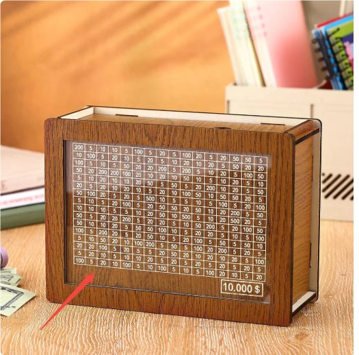 Money Box Piggy Bank Wood Money Bank Reusable Money Box With Saving Goal And Numbers To Check For Helps The Habit Of Saving - Glitch 69