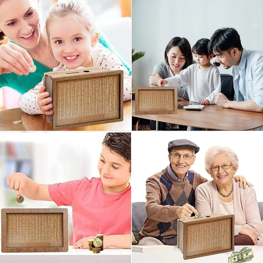 Money Box Piggy Bank Wood Money Bank Reusable Money Box With Saving Goal And Numbers To Check For Helps The Habit Of Saving - Glitch 69