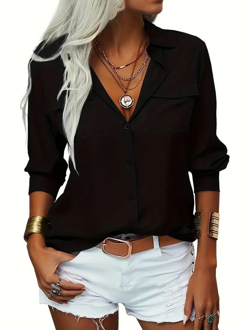 New European and American women's shirt with collar and long sleeved shirt for women - Glitch 69