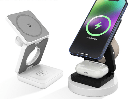 Three in one multifunctional folding wireless charger phone holder fast charging suitable for Apple and Huawei magnetic chargers - Glitch 69